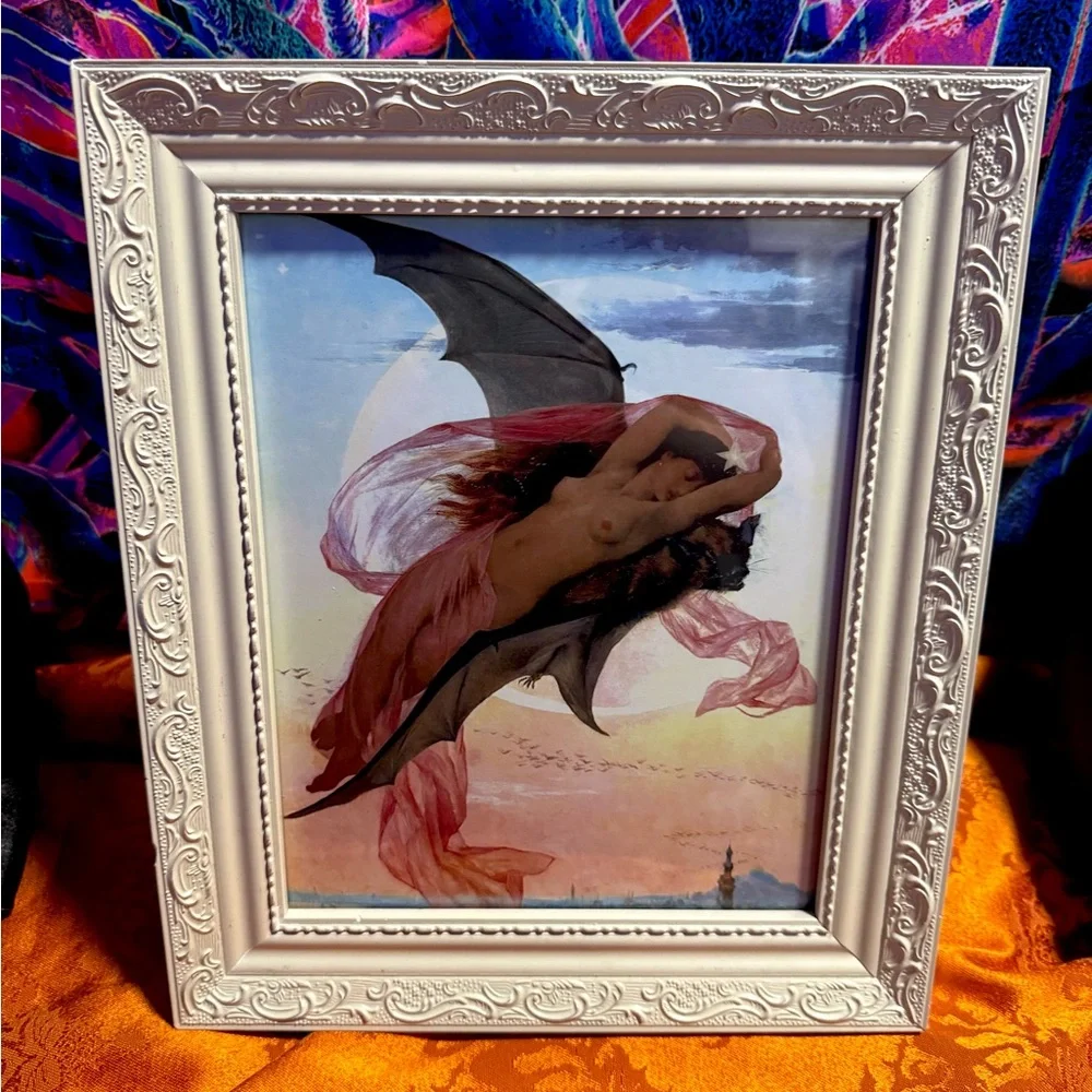 Moonlit Dreams Gabriel Ferrier Framed Art Witch Bat Moon Pagan Mythology Magic